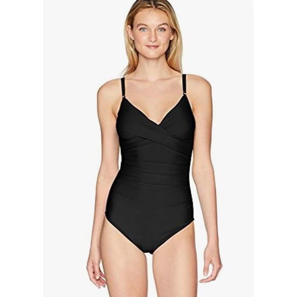 CALVIN KLEIN Black Twist-Front Tummy-Control One-Piece Swimsuit // 8 - Picture 1 of 14